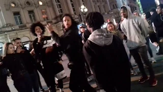 Les Twins at Piccadilly Circus 16th May 2018 - Laurent & Larry Appears in the Crowd like a Ninja lol