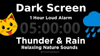 Black Screen TIMER 5 Hour ⛈ Thunder and Rain + 1 Hour Alarm ☂ For Sleep