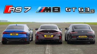 신형 아우디 RS7 vs M8 vs GT 4-도어 - 드래그 레이스!