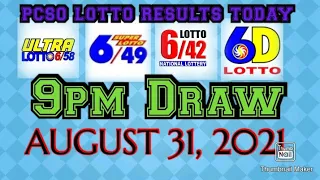 PCSO LOTTO RESULTS TODAY 9pm DRAW AUGUST 31, 2021 6/58 6/49 6/42 & 6D LOTTO RESULTS
