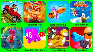 Hill Climb Racing, Running Pet, Shape Shifting Sonic Boom, Street Rush, Level Up Numbers...