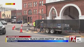 Crews begin to remove 'Black Lives Matter' mural around Fayetteville Market House