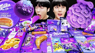 ASMR MUKBANG | GALAXY HONEY JELLY CANDY RECIPE Desserts (Purple Food, Noodles Jelly, Ice cream)