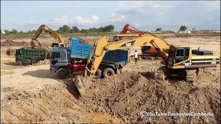 Caterpillar Excavator 330 Loading Dump Trucks  cat 330B