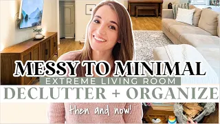 *MASSIVE* DECLUTTER + ORGANIZE W/ME 2023| MESSY TO MINIMAL then and now minimalist living room tour