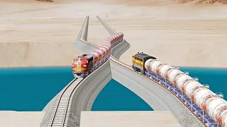 Impossible X Shaped Rail Track vs Train Crossing - Beamng Drive