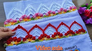 😱LINDO BARRADO COM TULIPAS#crocheting #crochet #barradofacil #knitting #crocheteirasdesucesso