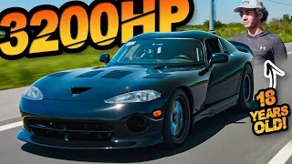 18 Year Old Drives 3200HP Viper on the Street! “The 6 Second Kid” (542ci V10 with 88MM Turbos)