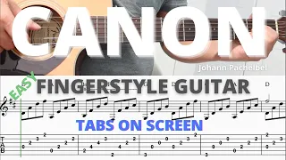 CANON in D - Johann Pachelbel  - Easy Fingerstyle Guitar Tutorial with On screen Tabs
