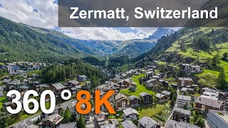 Zermatt, Matterhorn, Switzerland. Aerial 360 video in 8K. Virtual travel