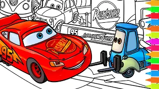 Coloring Disney Pixar Cars - Lightning Mcqueen, Sally Carrera, Mater, Luigi, Guido | Coloring Pages