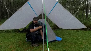 SOLO CAMPING IN HEAVY RAIN AND THUNDERSTORM - RELAXING CAMPING RAIN
