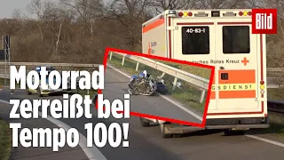 Motorrad zerreißt in zwei Teile – Bikerin überlebt fast unverletzt