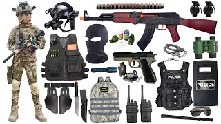 Special police weapon toy set unboxing, AK47, M416 rifle, sniper rifle, bomb dagger, gas mask