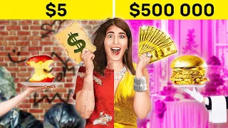 DESAFÍO DE $5 VS. $50 000 | ¡El JET PRIVADO más caro del mundo! Rica vs. pobre por 123 GO! CHALLENGE