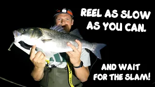 BASS SLAM AT NIGHT - LURE FISHING FOR BASS AT NIGHT - SLOW AND STEADY WINS THE RACE - HOW TO!