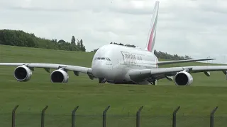 Full departure of Emirates A380 from Birmingham Airport. Reg A6-EVB