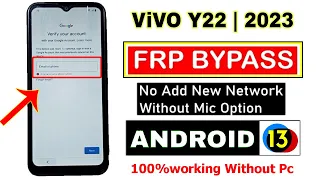 Vivo Y22 Frp Bypass Android 13 Update 2023 | Vivo Y22 Google Account Remove Android 13 | Frp Unlock