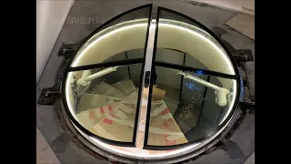 Круглый стеклянный люк с электроприводом двухстворчатый