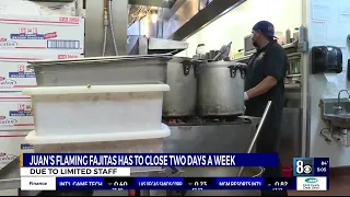 'Juan’s Flaming Fajitas' now closing twice a week due to staffing shortage