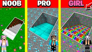 Minecraft Battle: UNDERGROUND BASE TUNNEL HOUSE BUILD CHALLENGE - NOOB vs PRO vs GIRL / Animation