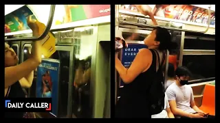 Woman Tears Up Woke Ads On Subway Train