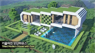⛏️ Minecraft Build Tutorial :: 🛏️ Tilted Modern House [ 마인크래프트 기울어진 모던하우스 건축 강좌 ]