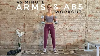 45 Minute Arms + Abs Workout | Dumbbells and Chair/Bench | Non-Repeat