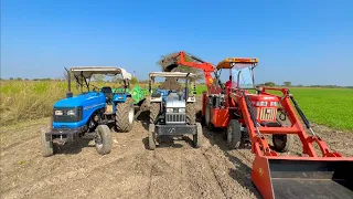 Tractor JCB Machine on Swaraj 963 FE Loading Mud in Trolley Eicher 485 Sonalika 60 Rx