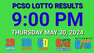 9pm Lotto Results Today May 30, 2024 Thursday ez2 swertres 2d 3d pcso