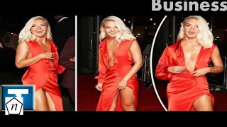 Louisa johnson risks wardrobe malfunction as she goes braless in plunging thigh-slit dress | by Top