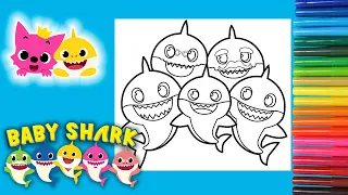 Coloring Baby Shark Family from Pinkfong | Learn to draw Baby Shark| Two-Four Kids