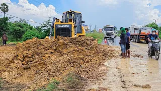 The New Project UPDATE Land fill up Building  ROAD For Dump Truck Transport Soil, by Dozer SHANTUI