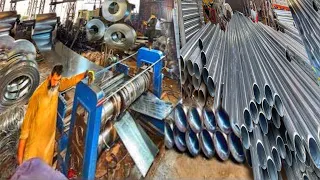 Manufacturing Process of Stainless Steel pipe. Mass Production Process Steel Pipe in Factory