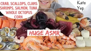 HUGE ASMR - MUKBANG !! SHRIMPS, SALMON, WHOLE OCTOPUS, CORN, CRAB, TUNA, SCALLOPS, CLAMS !!