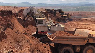 Terex RH170 Front Shovel Excavator And Cat 6040 Loading Hitachi EH3500 Dumpers