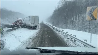 Driving Through Winter Storm Landen **Bad Semi Truck Accidents**