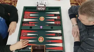 Russian backgammon Champ. 4th round. 9 point match. Azizov (black) - Inozemtsev (red)