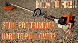 Stihl Pro trimmer REALLY hard to pull when starting... how-to fix!!! (Stihl 4-mix valve adjustment)