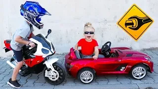 Little Girl Elis Ride On Mercedes 12V Power Wheel with Thomas Toys motorbike BMW