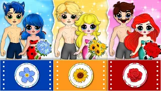 FLOWER FASHION: Ladybug - Sonic, Peach Princess - Cat Noir & Ariel - Super Mario Couples Switch Up