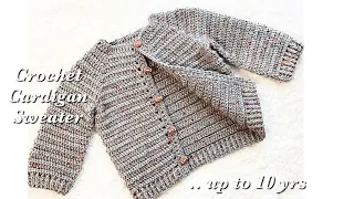 EASY Crochet cardigan sweater, coat or jacket for boys and girls LEFT HAND VERSION crochet patterns