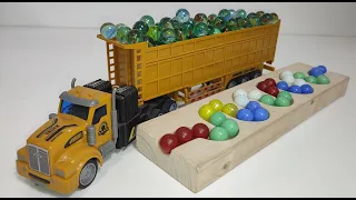 Marble Run Race ASMR #38 HABA Slope, Wooden Track , Colorful Balls, Dump Truck, Garbage Truck