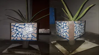 easyTriangle cement flower pots ideas help of cardboard & ceramic tile pieces / DIY cement project