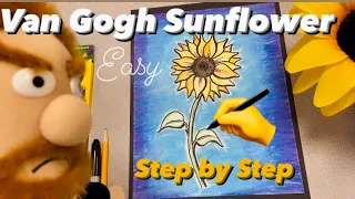 How to Draw Van Gogh Sunflowers - Easy step by step for Kids #sunflowers #mrschuettesart