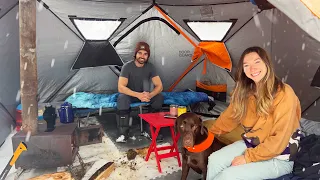 Cozy Winter Camping W/ GF In Huge Hot Tent | Cooking Mom's Famous Chilli