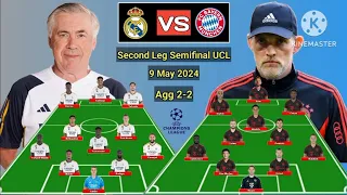 Head To Head Line Up Real Madrid vs Bayern Munich Second Leg Semifinal UCL 2023/24 ~ 9 May 2024