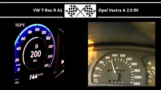 VW T-Roc R A1 VS. Opel Vectra A 2.0 8V - Acceleration 0-100km/h