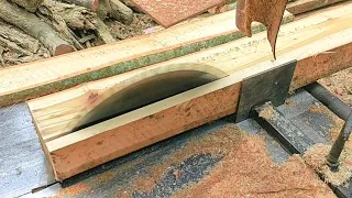penggergajian kayu waru di buat reng dengan cepat menggunakan mesin serkel rakitan
