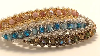 Beading tutorial / Beaded bracelet with seed beads, pearl beads, and fire polished beads.